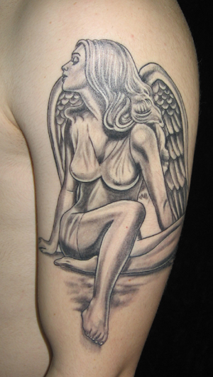 angel praying tattoo. house praying angel tattoo.