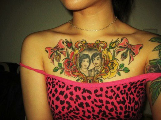 chest tattoos female. Chest Tattoo for College Girls