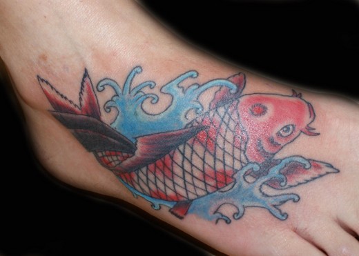 koi fish tattoo on foot