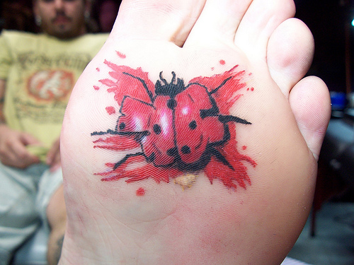 tattoos on foot. Lady Bug Tattoo on Foot