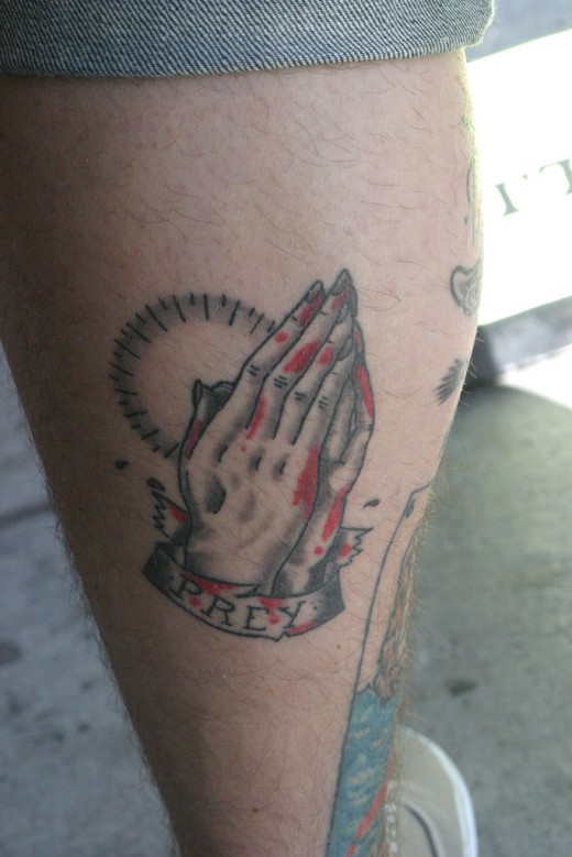 Praying Hands Tattoo on Leg praying hands rosary tattoo. Praying Hands Tattoo on Leg