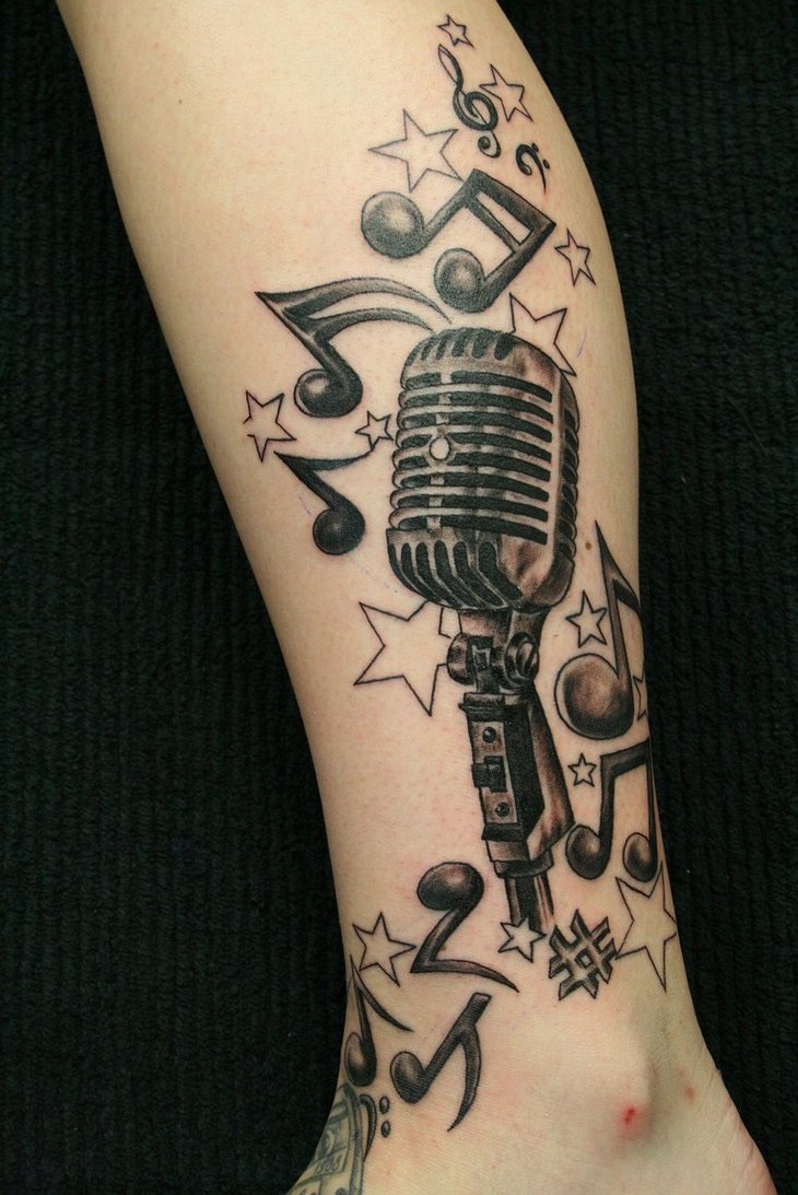 Beautiful Girls Music Tattoo Design on Leg for 2011