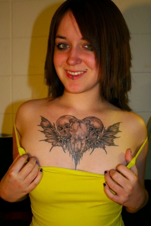 name tattoos on chest for girls. Girls Skull Tattoo Designs For