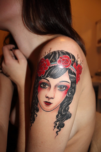 rose tattoos for girls on shoulder. shoulder sleeve tattoo.