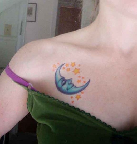 name tattoos on chest for girls. Elegant Moon Tattoo on Chest for Girls 2011