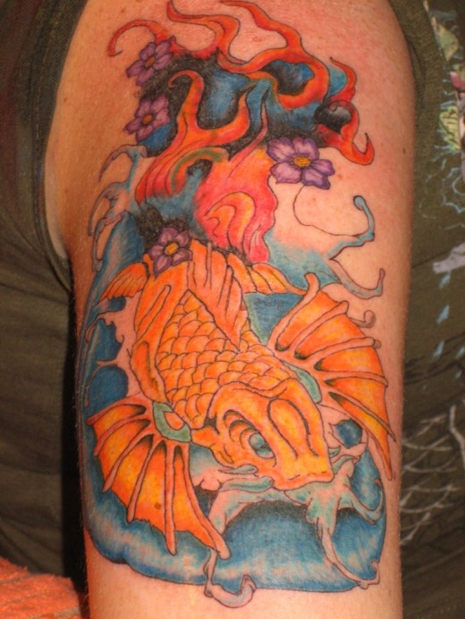 full sleeve tattoo women. Koi Fish Sleeve Tattoo Design