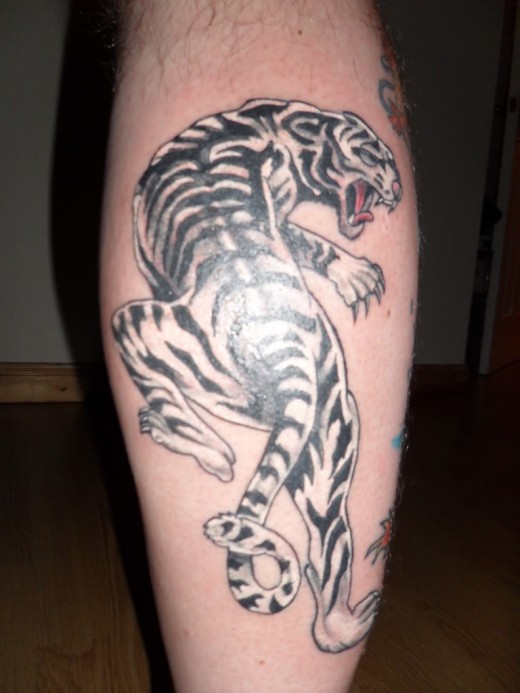 Tiger Tattoo Design on Leg for tiger tattoos on calf. Tiger Tattoo Design on Leg for