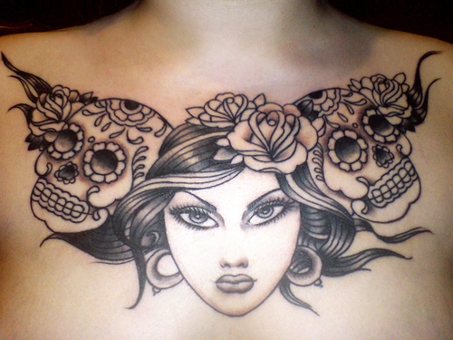 tattoos designs for girls. Girls Chest Piece Tattoo New