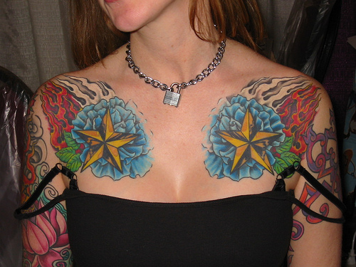 star tattoos on chest for girls. Younger Girls Chest Piece Tattoo Design for 2011