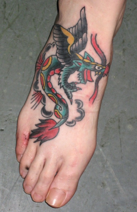 Colorful Dragon Foot Tattoo Design For Girls