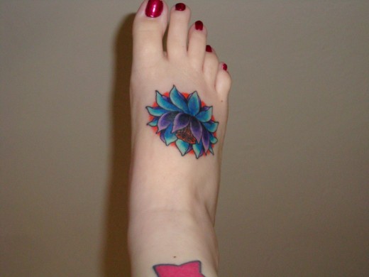 Lotus Flower Foot Tattoo Design for Girls