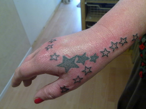 hand tattoos for women. Women Stars Hand Tattoo Design