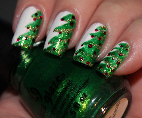 6. Gold and Green Christmas Tree Nail Design - wide 4